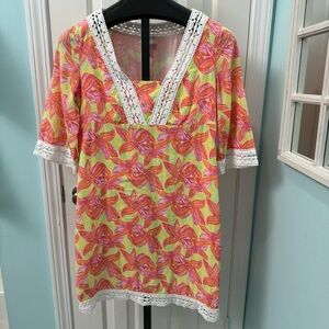Lilly Pulitzer Women’s Size 6 Sherman Floral Tunic Dress Orange Pink White Lace